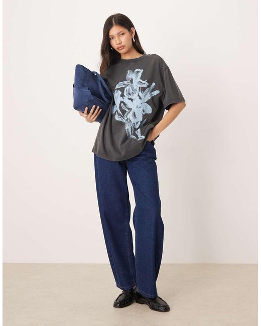 ASOS Blue Oversized T-Shirt With Floral Graphic