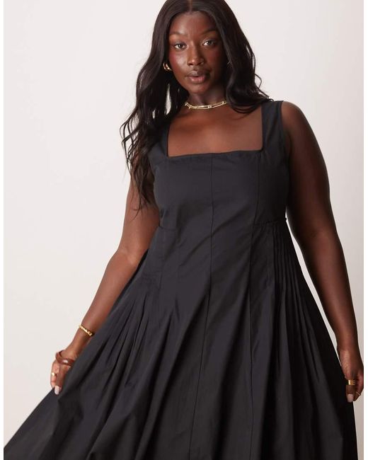 ASOS Asos Design Curve Scoop Neck Pleat Waist Maxi Dress in Black | Lyst UK