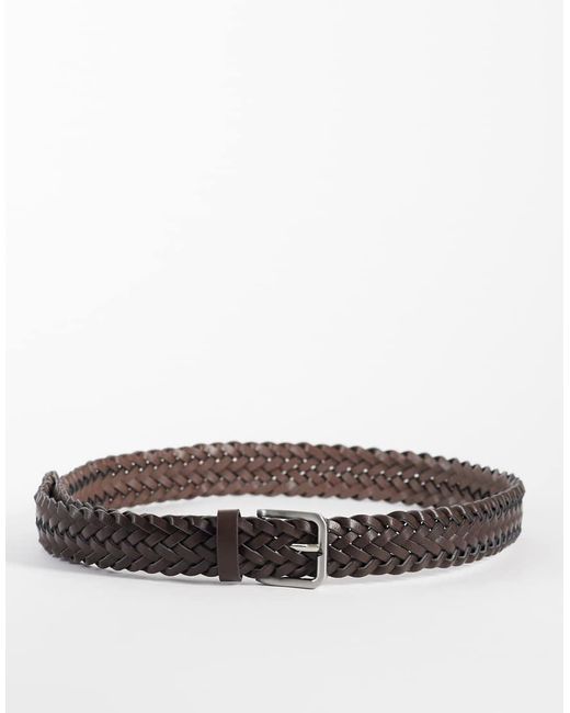 ASOS Gray Faux Leather Woven Belt With Brushed Buckle for men