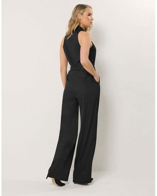 Long Tall Sally Black Belted Open Collar Jumpsuit