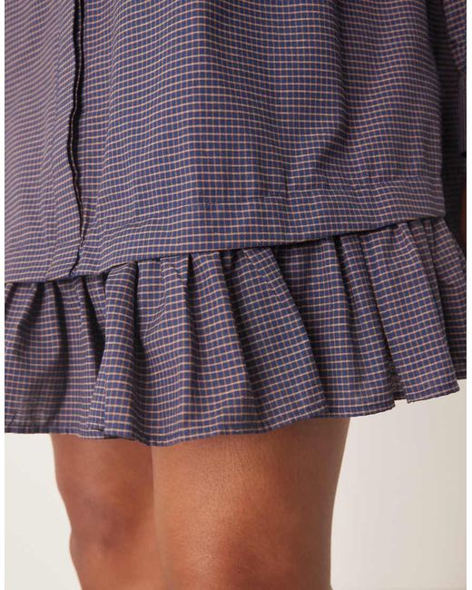 ASOS Purple Asos Design Curve Long Sleeve Frill Hem Mini Shirt Dress