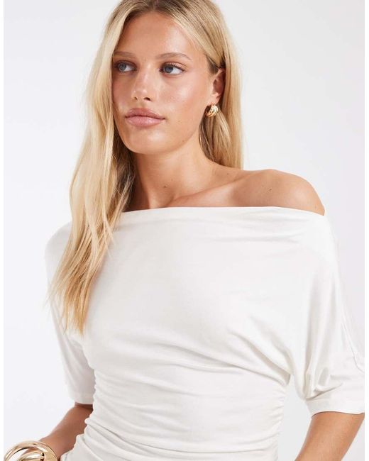 Noisy May Blue Boatneck Top With Ruched Detailing