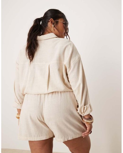 ASOS Natural Curve Pull On Shorts With Linen Co-ord