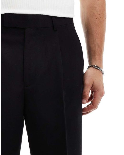 ASOS Black Smart Wide Leg Trousers With Front Pleat for men