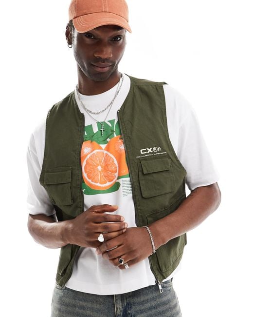 Collusion Gray 2 In 1 Washed Ripstop Bomber Jacket With Removable Gilet In Khaki for men