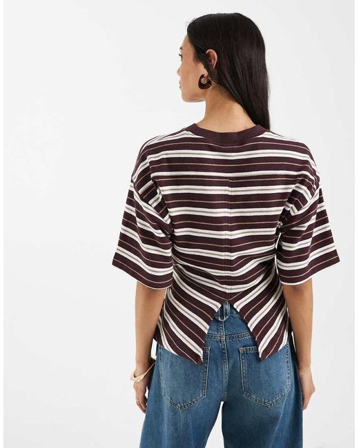 ASOS Brown Textured Knit Corset Waist T-shirt