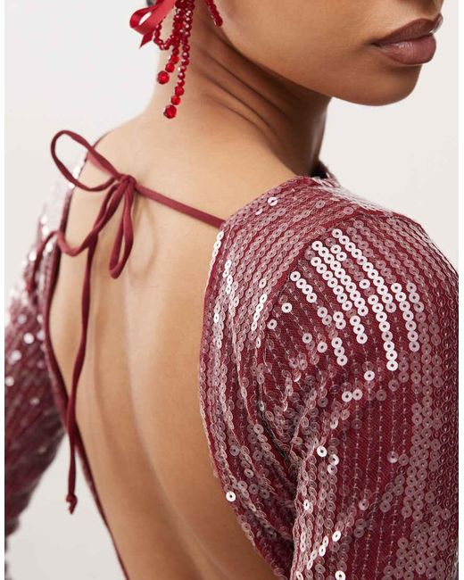 open lace back dress Jeriah Bandeau Mini Dress in Drape Sequin Maroon