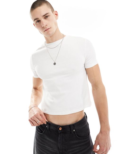 ASOS White Muscle Fit Cropped Rib T-shirt With Crew Neck for men