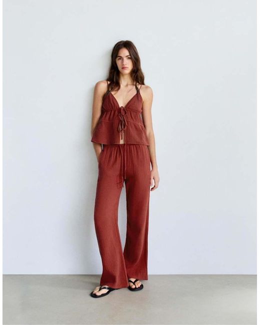 Pull&Bear Textured Flowing Trousers
