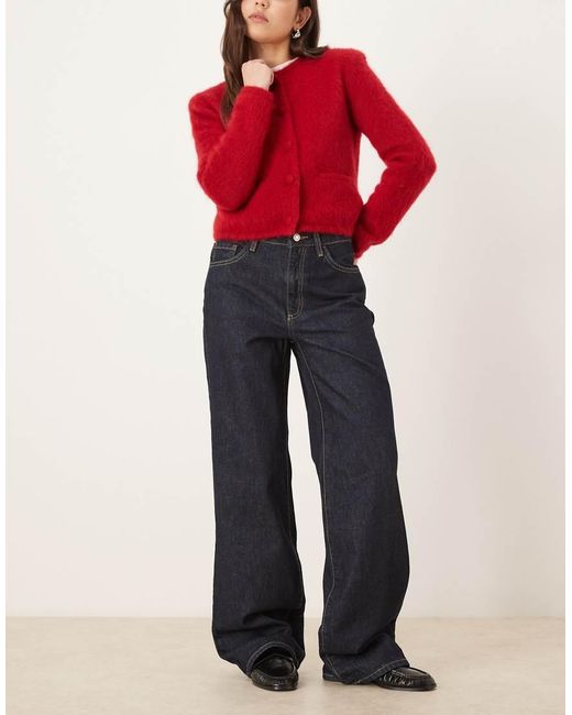 Mango Red Danila 100% Cotton Frayed Hem Straight Jean