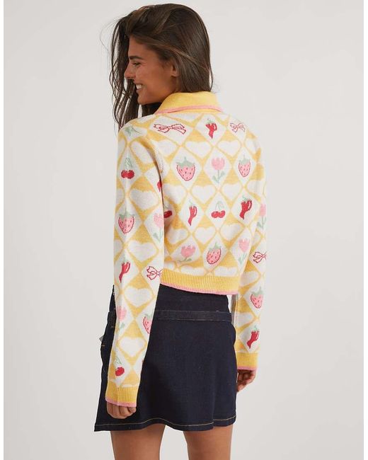 Skinnydip London Blue Floral Diamond Knitted Cardigan