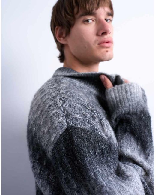 Topman Gray Knitted Blend Zip Through Cardigan for men