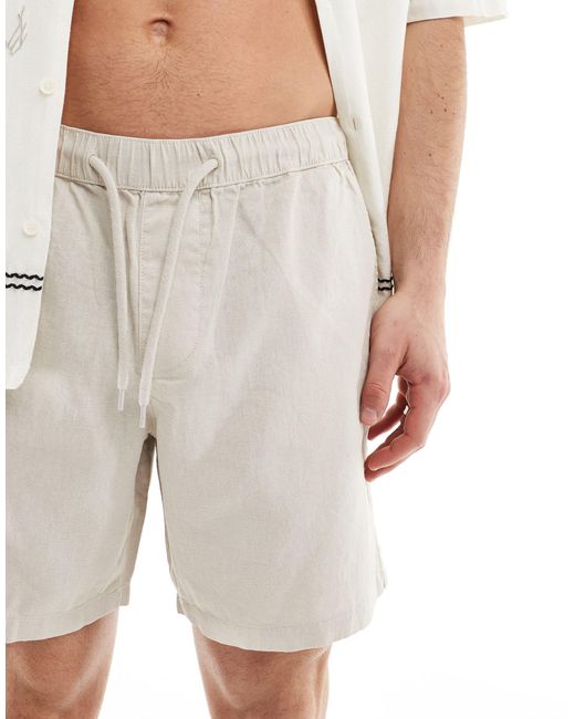 ASOS Black Slim Mid Length Linen Shorts With Elasticated Waist for men