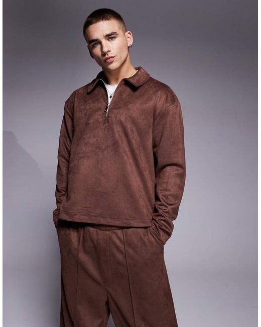 Polo De Corte Cuadrado Extragrande De Antelina De (Parte De Un Conjunto) ASOS de hombre de color Brown