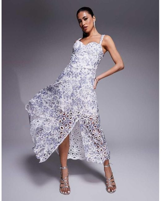 Lavish Alice Blue Sequin Broiderie Anglais A-Line Midi Dress