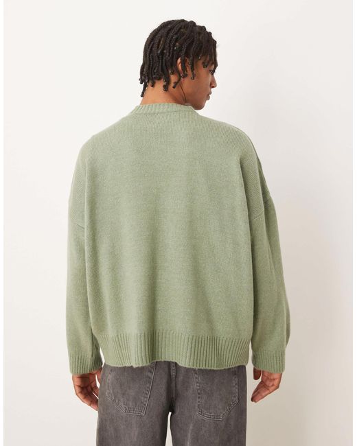 ASOS Green Super Oversized Boxy Fit Knitted Crew Neck Jumper for men