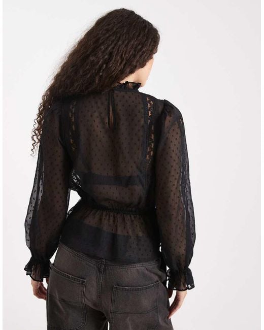 Miss Selfridge Black Chiffon Embroidered Victoriana Blouse