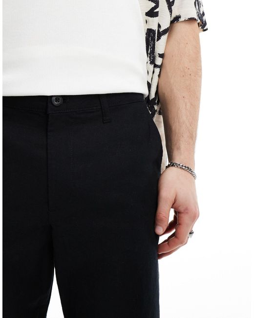 ASOS Black Relaxed Linen Chino Trousers for men