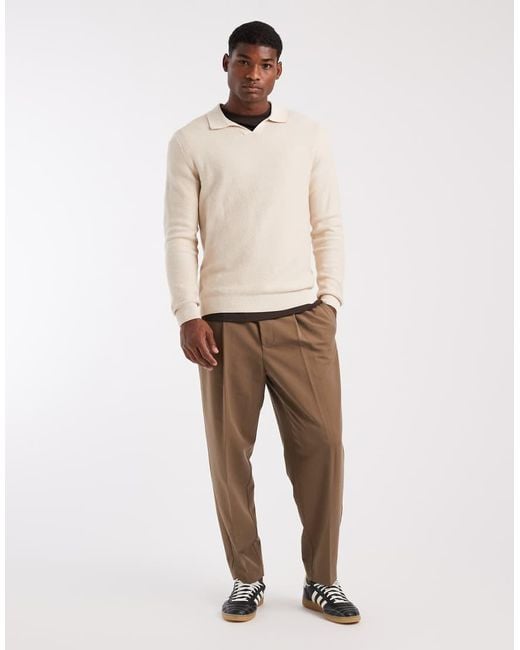 Jack & Jones Natural Premium Knitted Long Sleeve Polo for men