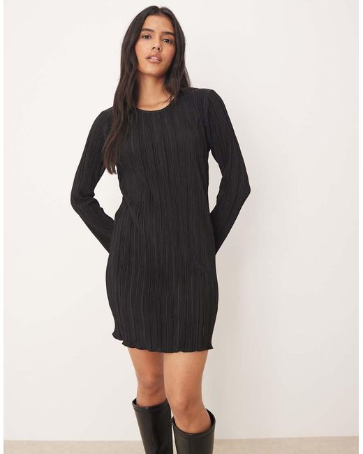 Jdy Plissé Mini Jurk Met Uitlopende Mouwen in het Black