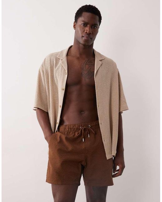 ASOS Brown Seersucker Swim Shorts for men