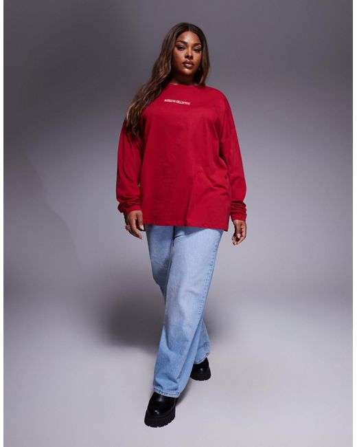 ASOS Red Weekend Collective Curve Icon Oversized Long Sleeve T-shirt With Stacked Back Logo