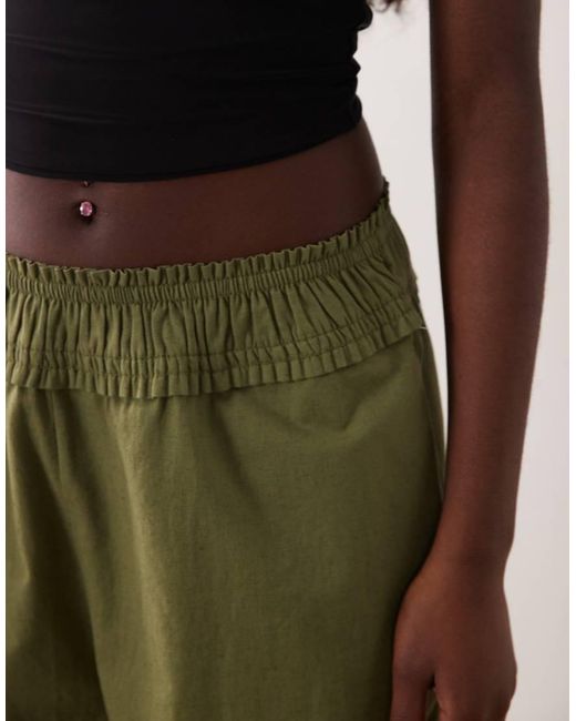 ASOS Green Shirred Waist Linen Blend Pull On Trousers