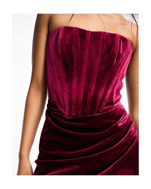Bardot Red Velour Midi Dress