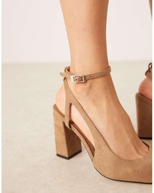ASOS Natural Wide Fit Paisley High Block Heel Shoes
