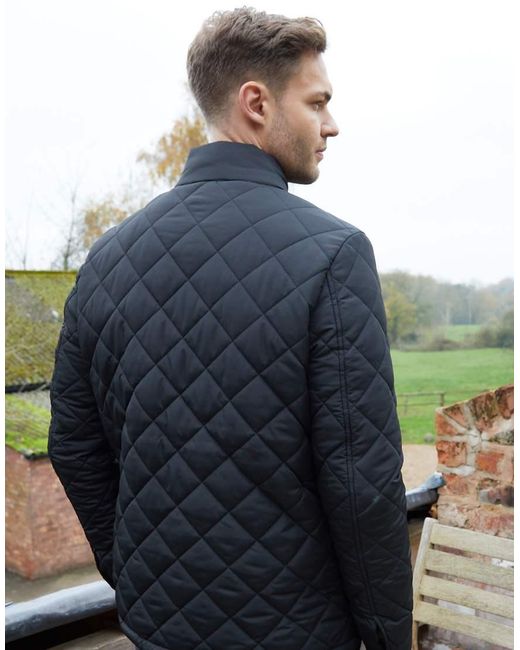 Threadbare Blue Showerproof Funnel Neck Diamond Quilted Jacket for men