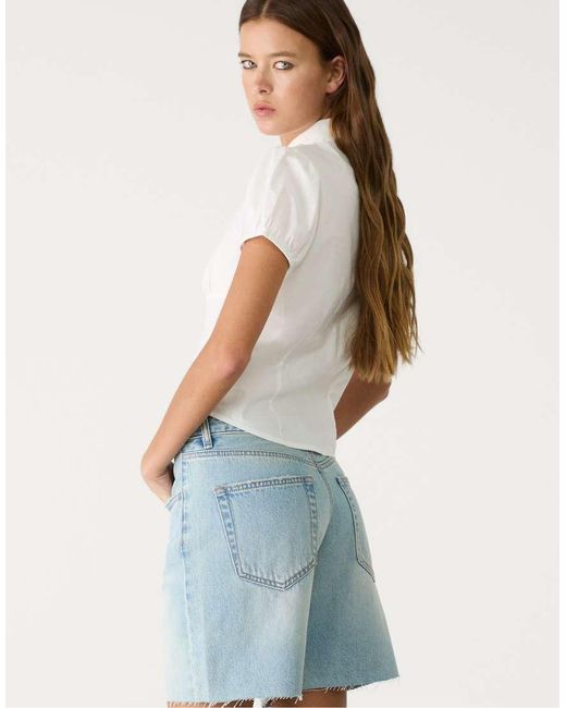 Stradivarius Denim Bermuda Short Met Halfhoge Taille in het Blue