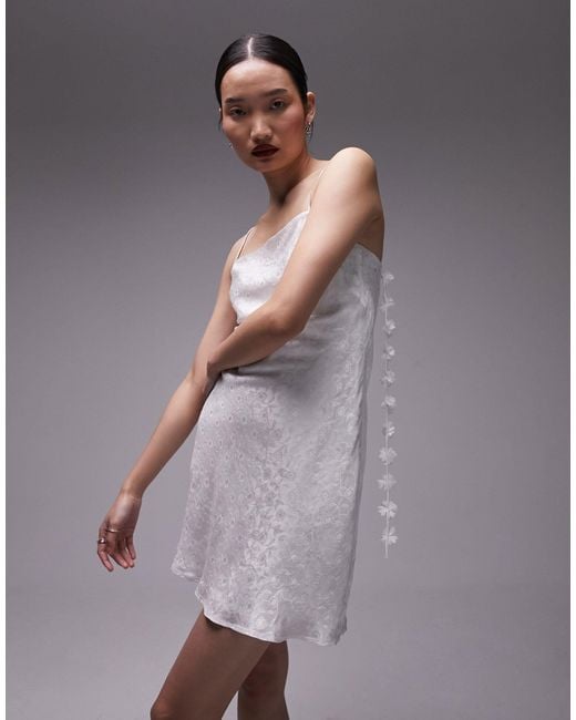 TOPSHOP Gray Floral Strap Jacquard Mini Slip Dress
