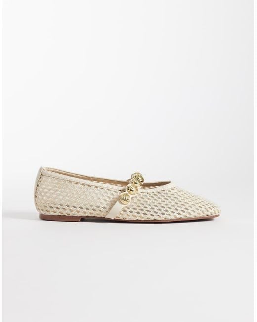 River Island White Crochet Ballet Flats With Gold Detail