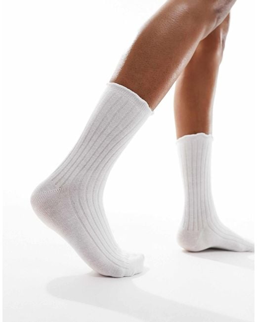 Vero Moda White Ribbed Frill Socks