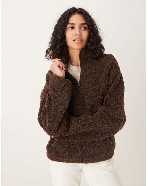 ASOS Brown Quilted Borg Half Zip Through Fleece