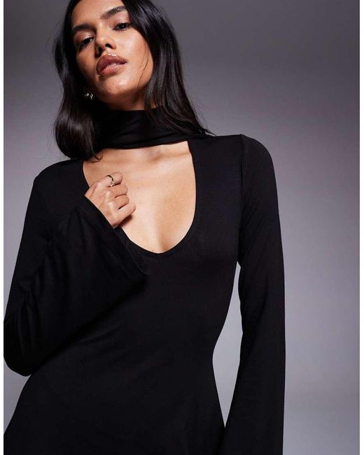 ASOS Blue Flute Sleeve Mini Dress With Scarf Detail