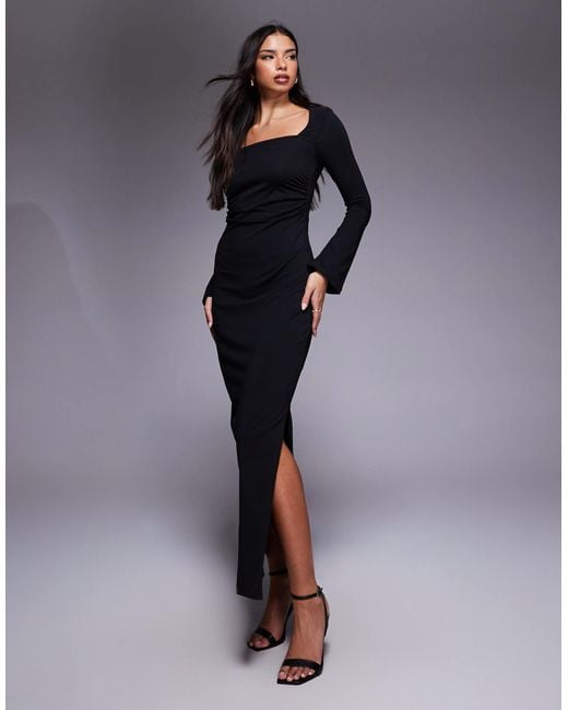 ASOS Blue Square Neck Long Sleeve Midi Dress