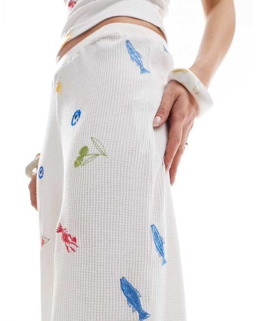 ASOS White Straight Leg Trouser Co-ord With Holiday Embroidered