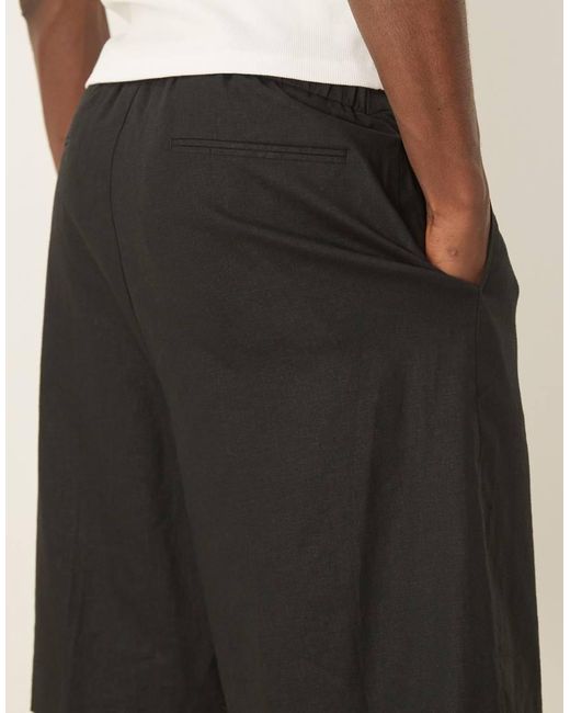 ASOS Bermudashort Van Linnenmix Met Elastische Taille in het Natural voor heren