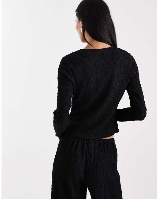 ASOS Black Mix & Match Textured Long Sleeve Button Down Top
