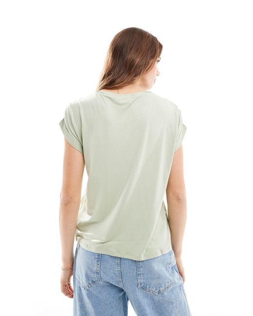 Vila Green Satin Front T-shirt With Turn Up Sleeve