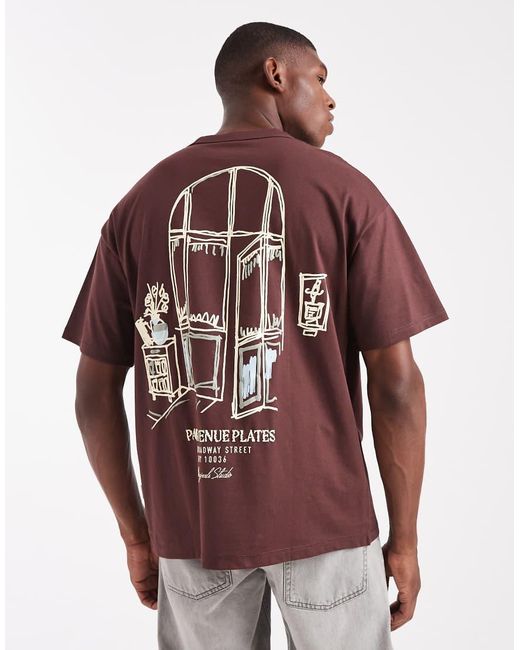 Jack & Jones Red Oversized T-shirt With Originals Sketch for men