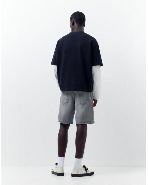 Pull&Bear Blue Standard Denim Bermuda Shorts for men