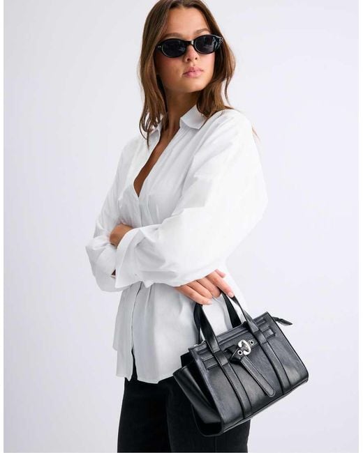 Stradivarius Blue Mini Tote Bag With Buckle