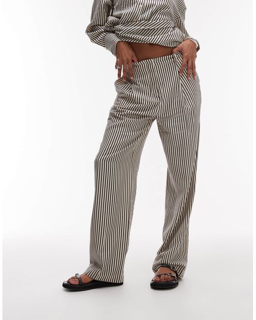 Mango Gray Elasticated Waist Staight Leg Stripe Trouser Co-ord
