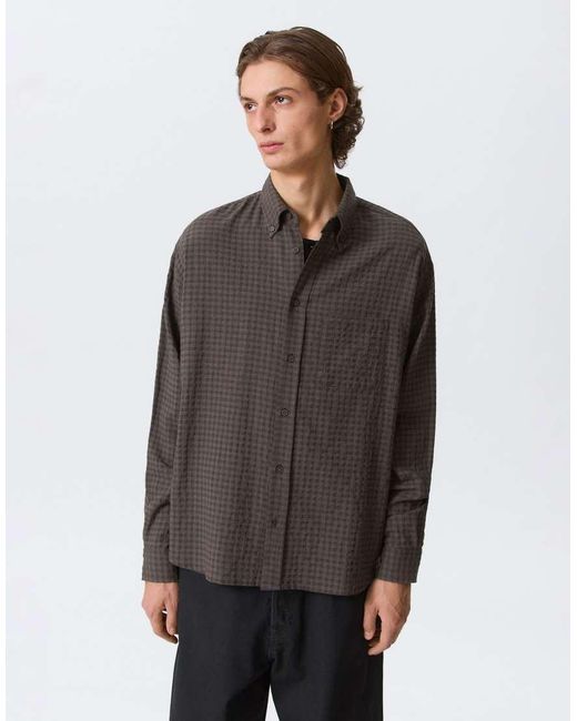 Weekday Gray Long Sleeve Seersucker Loose Shirt for men