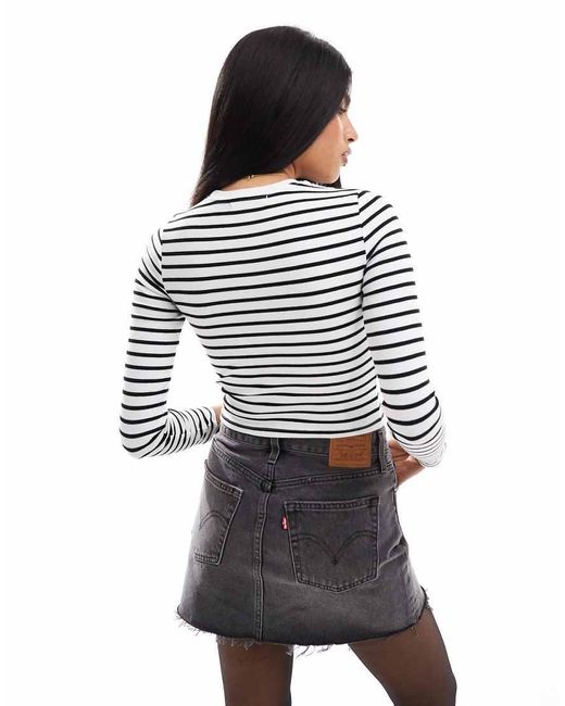 T-Shirt A Maniche Lunghe Nera E Bianca A Righe di Pull&Bear in Gray