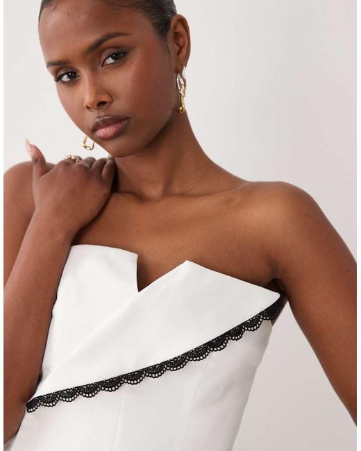 ASOS White Satin Bandeau Mini Dress With Contrast Trim Detail