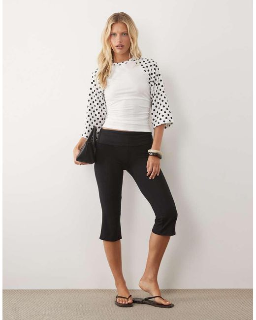 ASOS White Short Contrast Sleeve Top With Cinched Waist