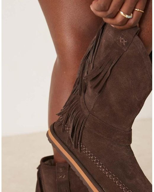 Free People Brown Faye Fringe Pull-on Boots